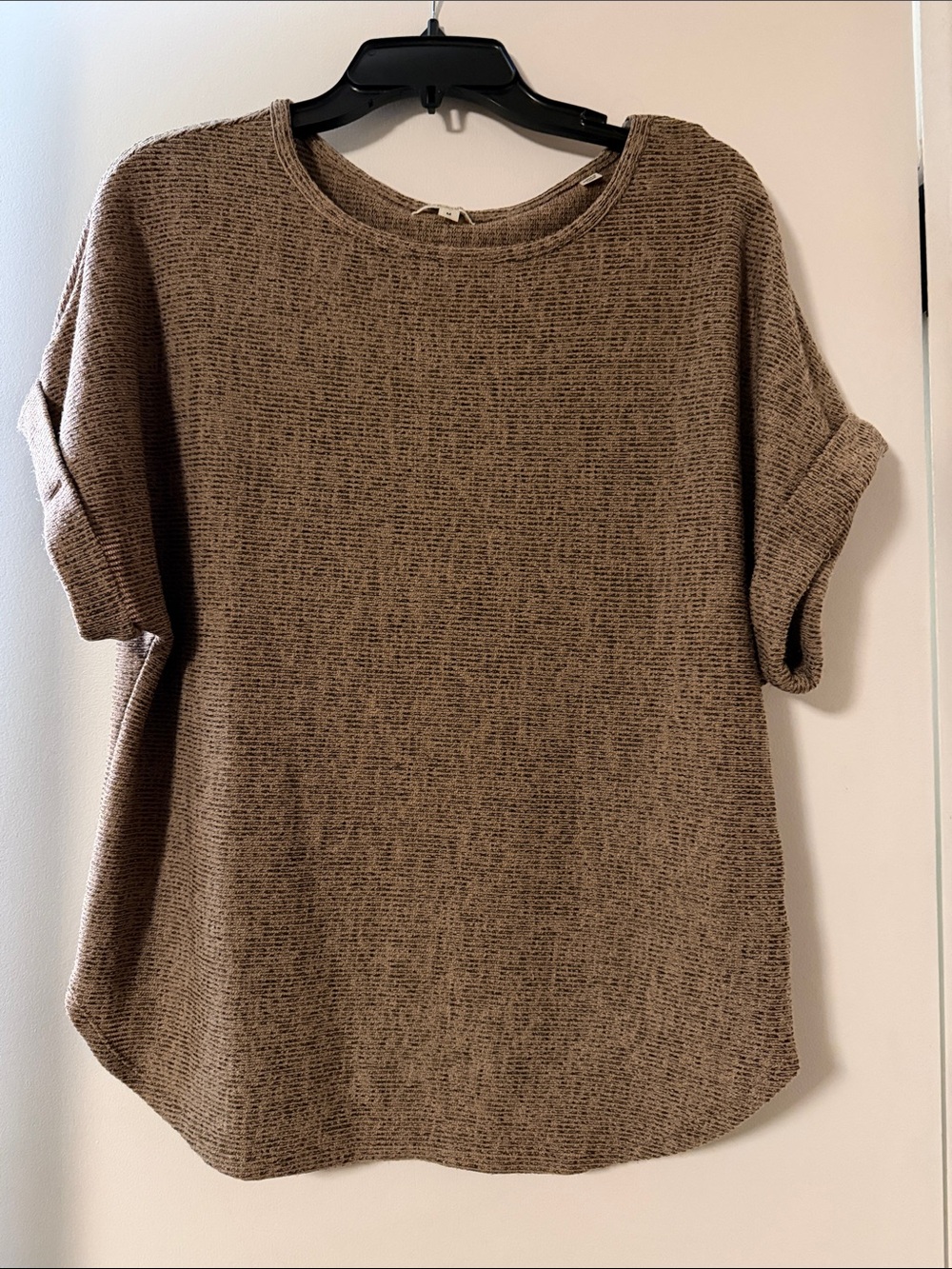 Max Studio Taupe Relaxed Short-Sleeve Crew Sweater